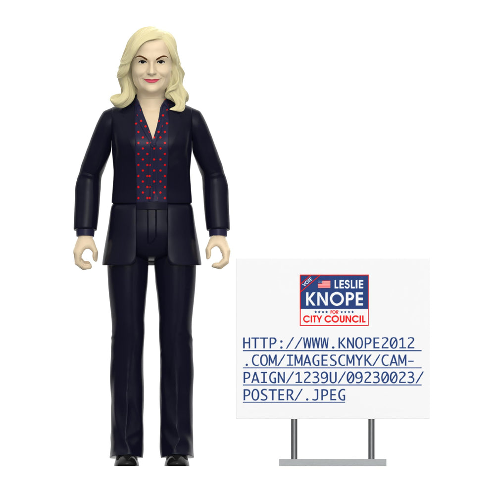 Super7 Leslie Knope Campaign Trail figure front view for display and collection.