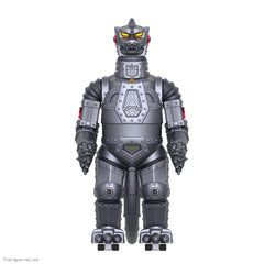 Super7 Mechagodzilla metallic finish stands 20 inches for a dramatic shelf display.