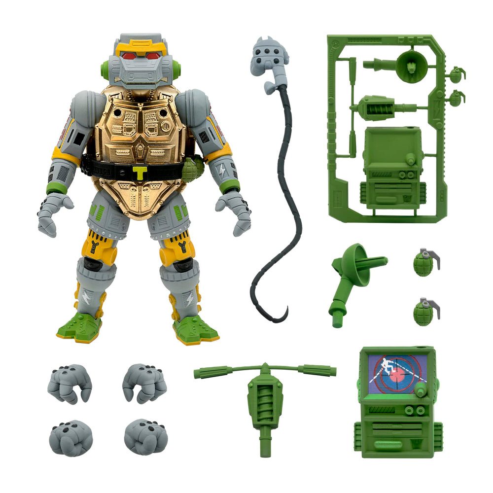 Super7 Metalhead TMNT accessories layout shows a rich set for recreating classic scenes.