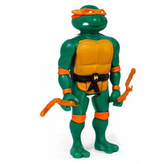 Super7 Michelangelo ReAction figure with five articulation points for versatile poses.