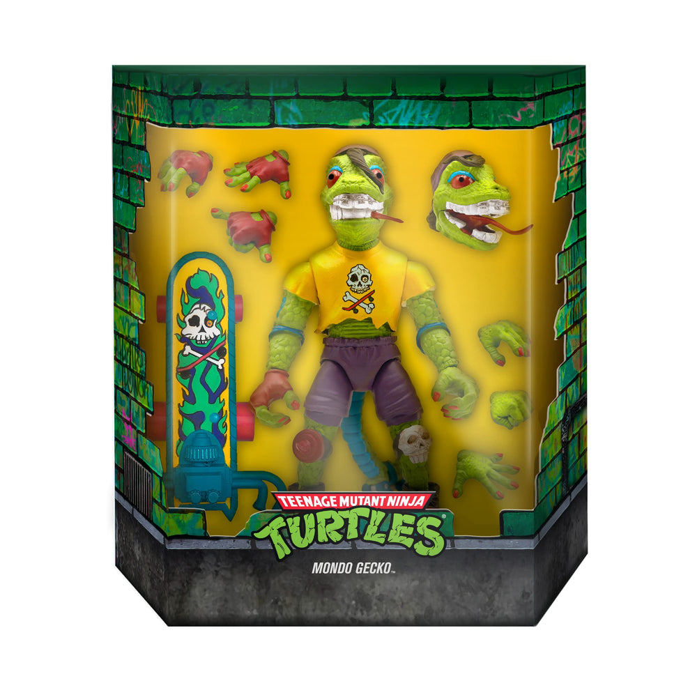 Super7 Mondo Gecko with skateboard ready to recreate iconic cartoon moments