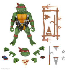 Super7 Raphael ULTIMATES figure with pizza accessory for dynamic display and nostalgic play.