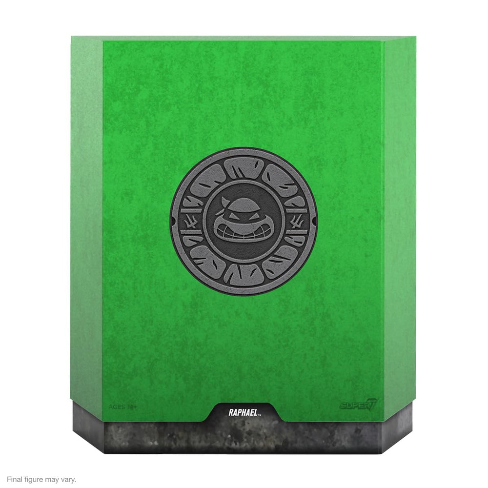 Super7 Raphael ULTIMATES weapon rack highlights iconic sai and ninja gear for display.