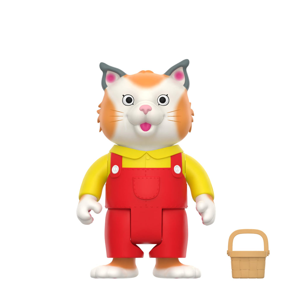 Super7 Huckle Cat in red overalls pose, ideal for retro collectors and display.
