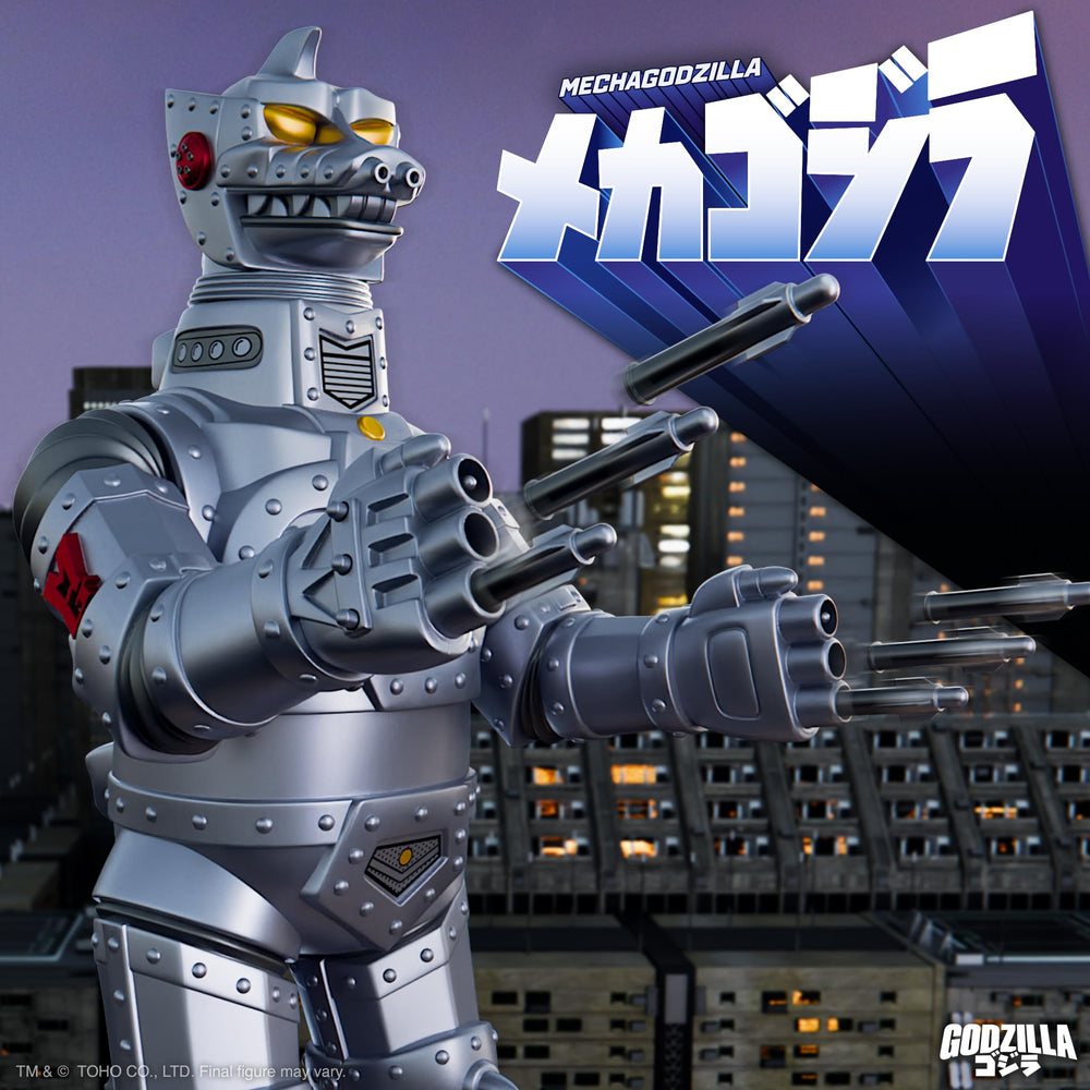 Super7 Mechagodzilla from Toho, a collectible display-ready figure for shelves.