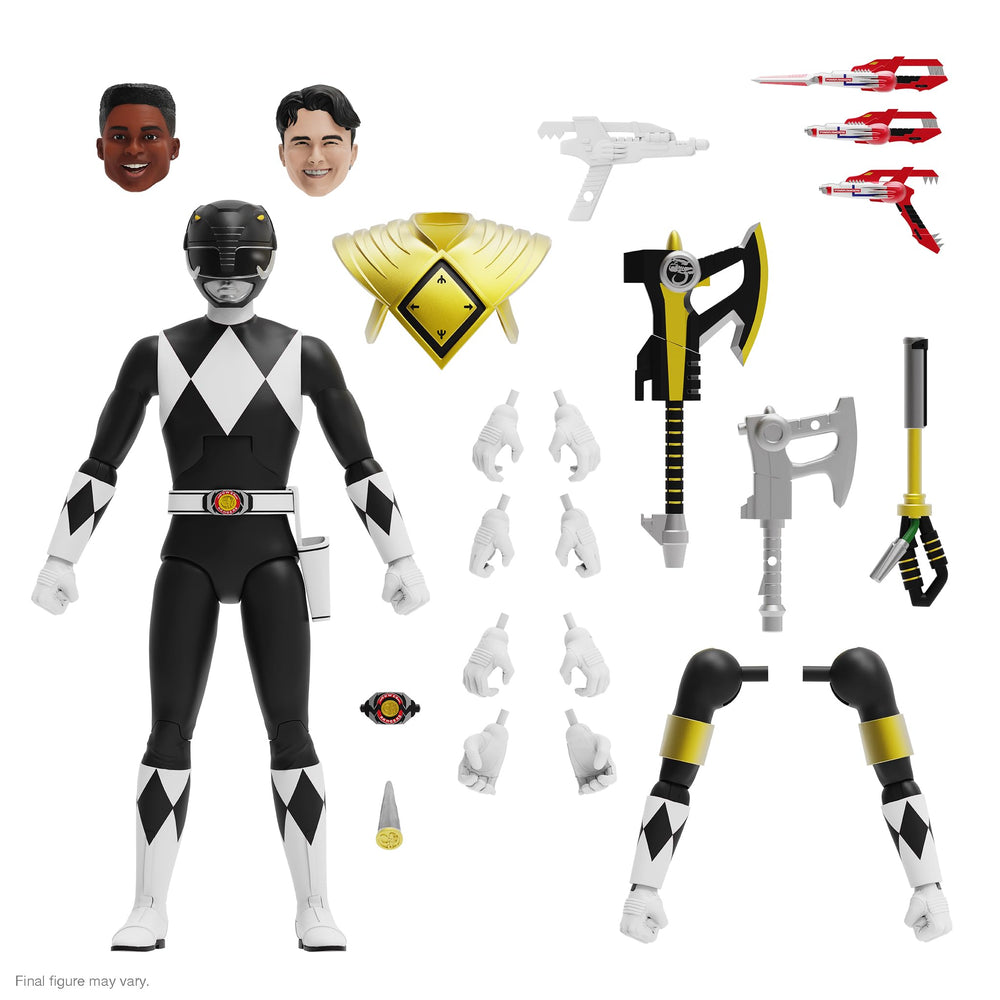 Super7 ULTIMATES Black Ranger figure front view for display and poseability