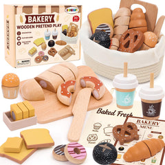 SUPERGFS wooden bakery set baguettes for imaginative pretend play and storytelling