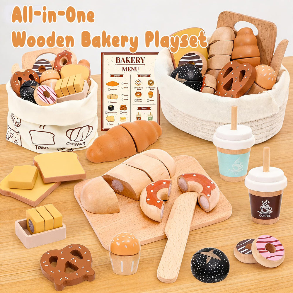 SUPERGFS wooden bakery set croissants for cooperative bakery shop play