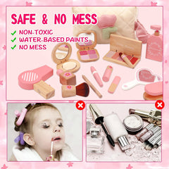 SUPERGFS wooden makeup set eyeshadow blush trays with brushes for creative play.