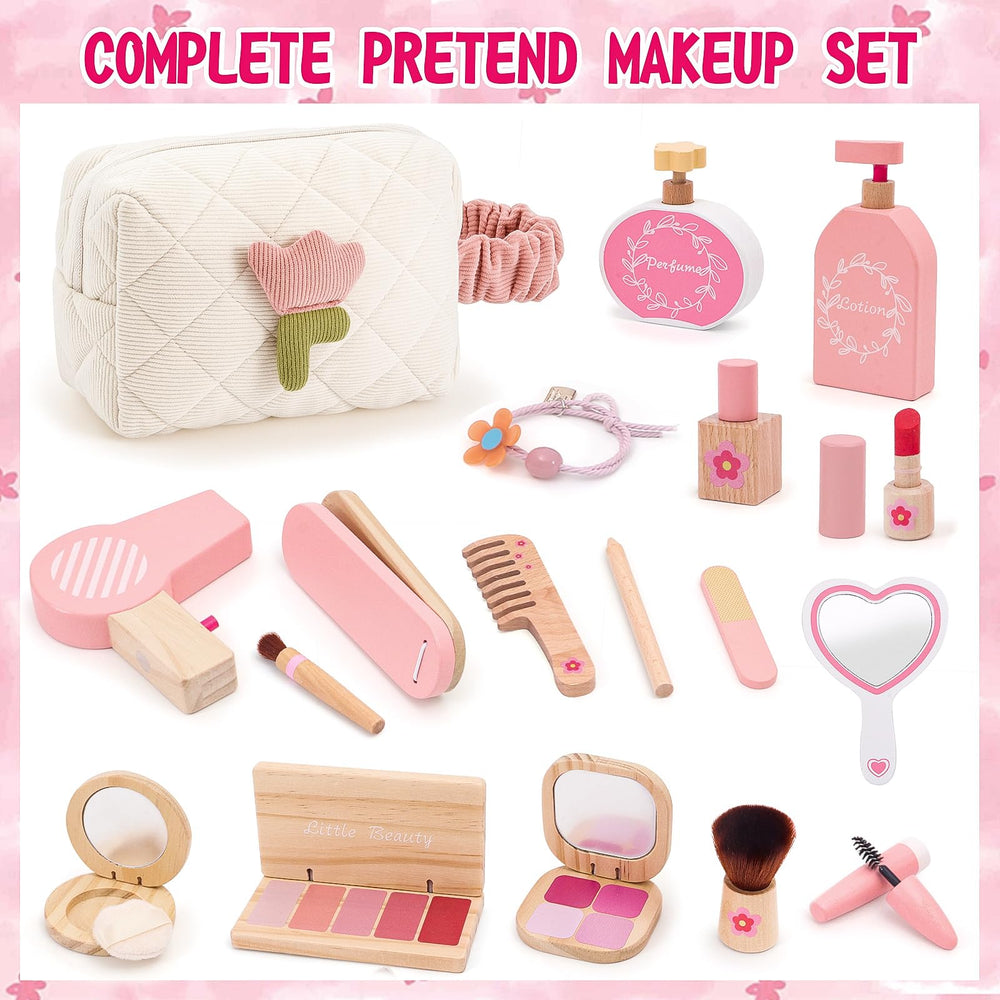 SUPERGFS wooden makeup set lotion tub shown for gentle, non-toxic play.