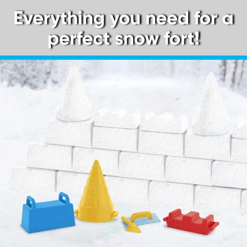 Kids and adults build an outdoor snow fort using the Superio brick form.