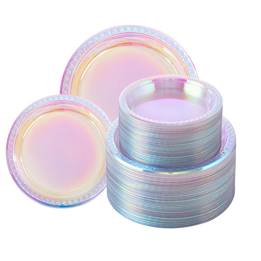 Supernal iridescent 9-inch dinner plate with rainbow shimmer for festive tables.