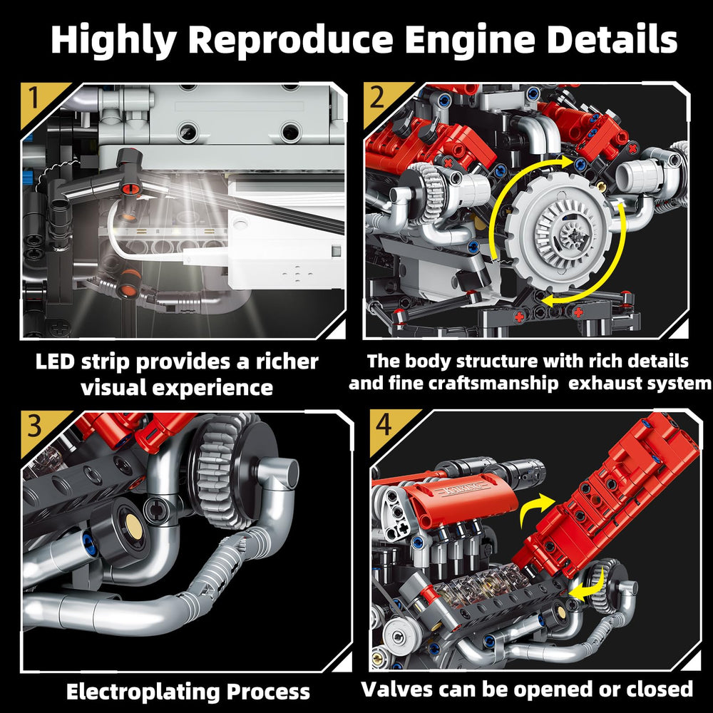 Suplanet app-controlled V8 engine with three-speed options for realistic interaction.
