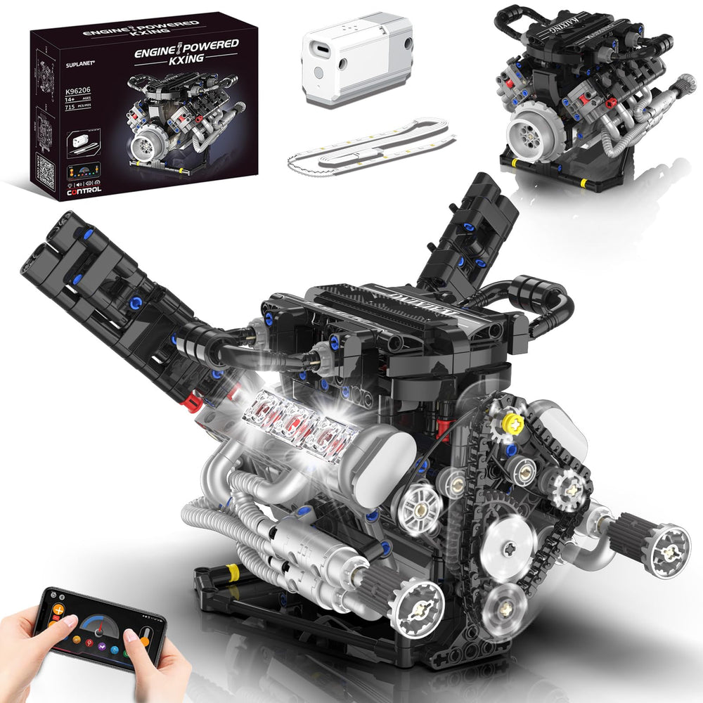 Suplanet V8 engine blocks set front view shows realistic design for hands on learning
