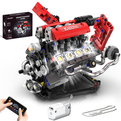 Suplanet Mini V8 Engine Kit with running pistons and LED glow for hands-on learning.