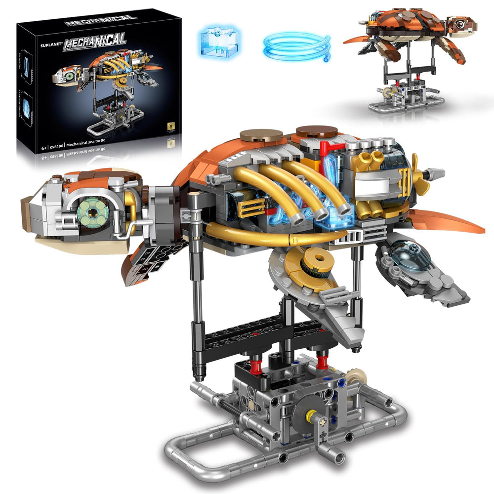 Suplanet turtle front view shows the 659-piece build for STEM exploration