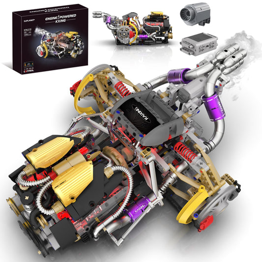 Suplanet V8 engine blocks showing piston assembly for hands-on STEM learning