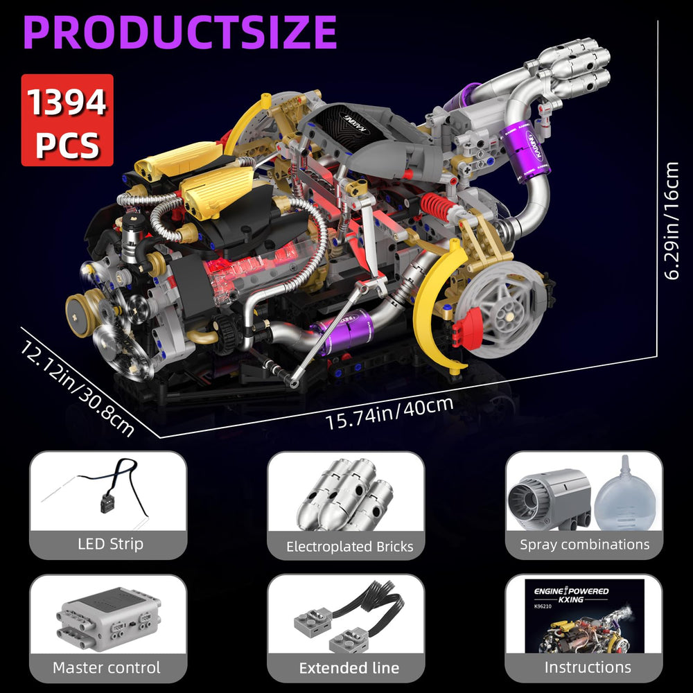 Suplanet V8 engine blocks with spray-light effect highlighting engine visuals