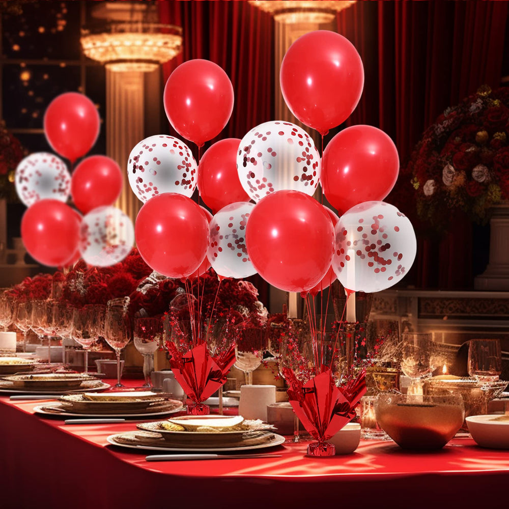 Suppromo 12 latex balloons with red confetti for vibrant party atmosphere.