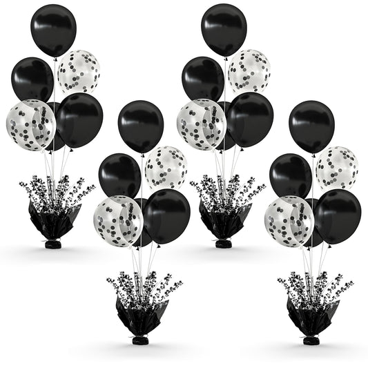 Suppromo 4-set black balloon stand kit on a table for elegant centerpieces.