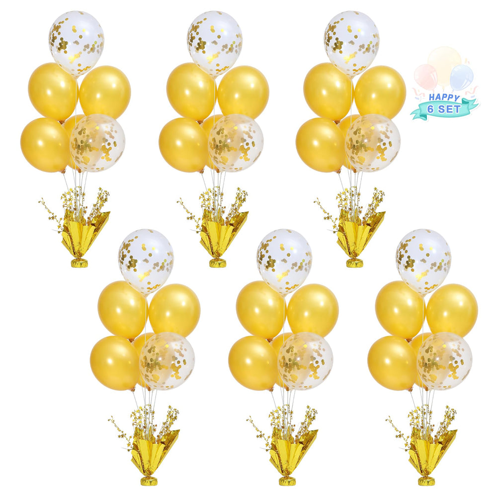 Suppromo gold table balloon stand kit shown as an elegant party centerpiece