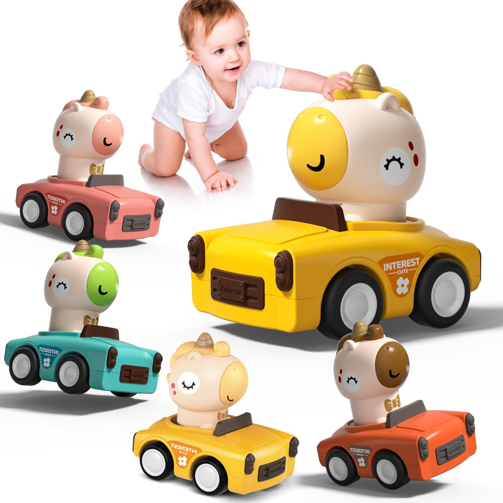 SUPVIB Press to Go red car with animal driver, smooth wheels for toddler play