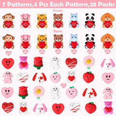 SURCVIO red heart cases holding mochi squishies for classroom gifts.
