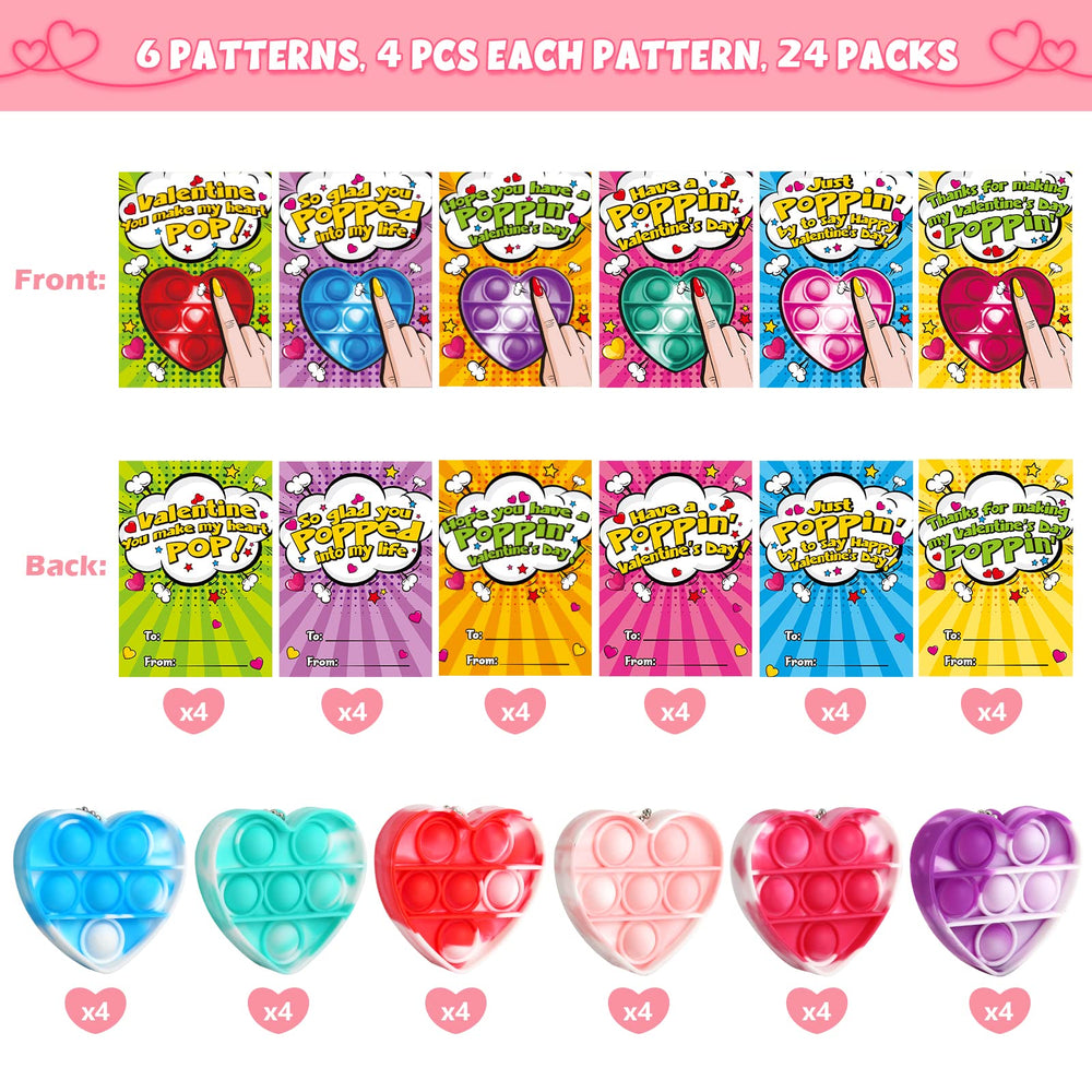 SURCVIO colorful pop-it heart keychains with six designs