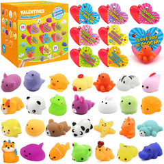 SURCVIO Valentine mochi squishies in bright colors for kids' sensory play.