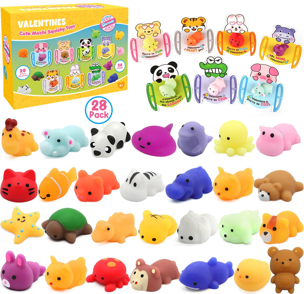 SURCVIO valentines animal squishies pack designed for classroom gifting