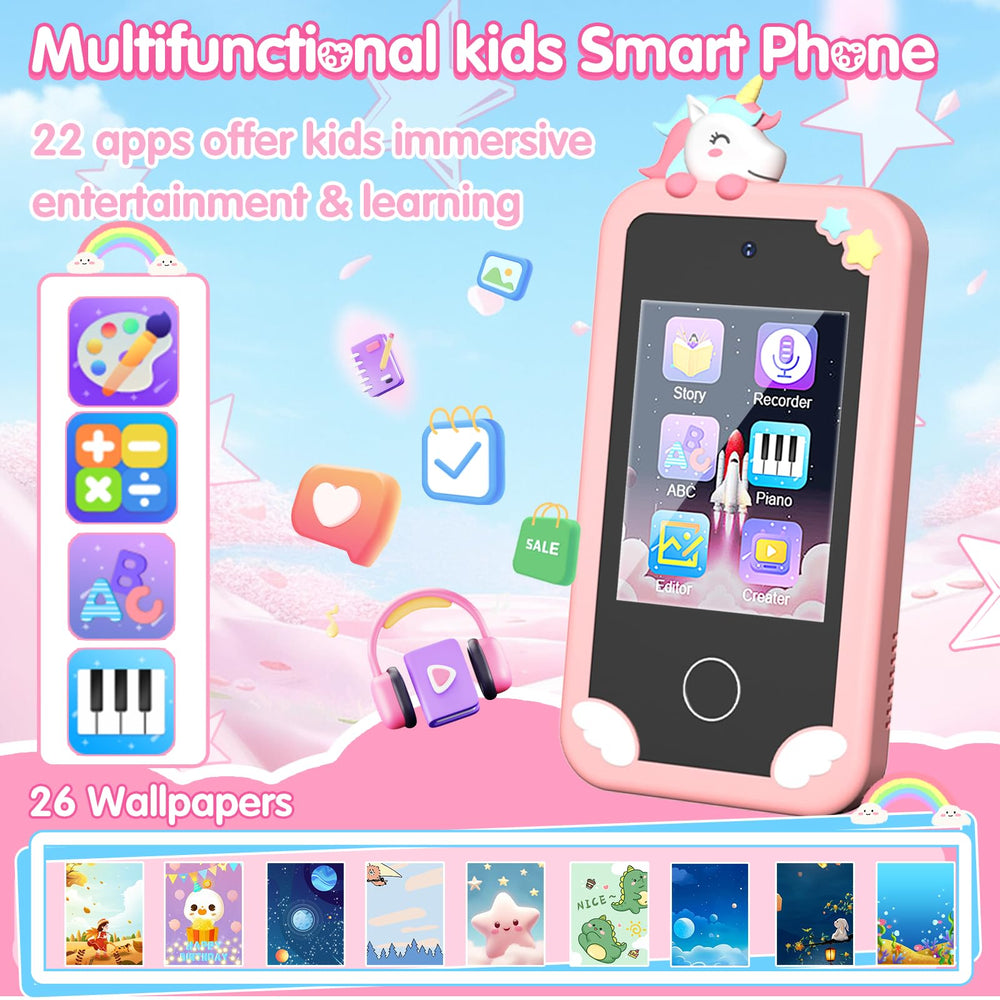 Surelect Kids Smart Phone pink side view highlighting compact, kid-friendly design.