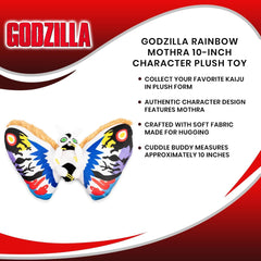 Rainbow Mothra plush offers warm, comforting hugs for kids and collectors.
