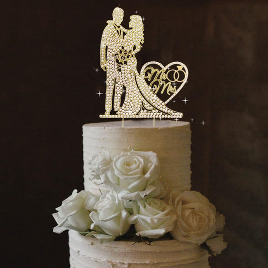 SUVO elegant crystal wedding cake topper in gold elevates any wedding cake with radiant sparkle