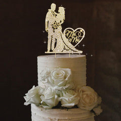 SUVO elegant crystal wedding cake topper in gold elevates any wedding cake with radiant sparkle