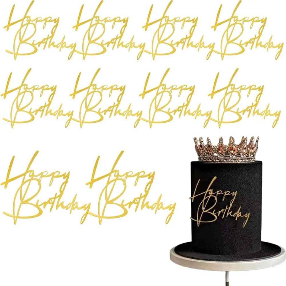 SUVO gold acrylic happy birthday cake toppers add elegant sparkle to celebrations.