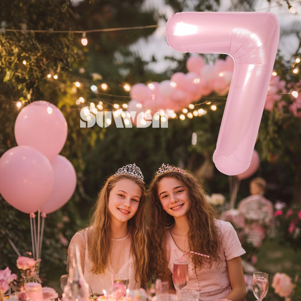 SUWEN 40-inch pink number 7 balloon inflates easily with the included straw for quick setup.