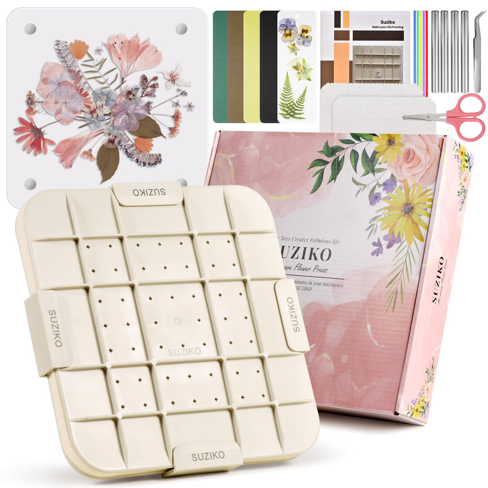 Suziko 9-inch microwave flower press with photo frame preserves vibrant blooms for keepsakes.
