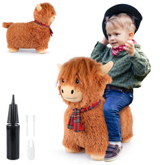 SuzziPals Bouncy Highland Cow front view, plush toy for safe indoor play