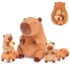 SuzziPals Capibara mommy with babies – cozy cuddles for comforting play.