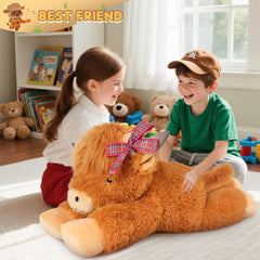 SuzziPals Highland Cow plush ready for care and fluff recovery after shipping