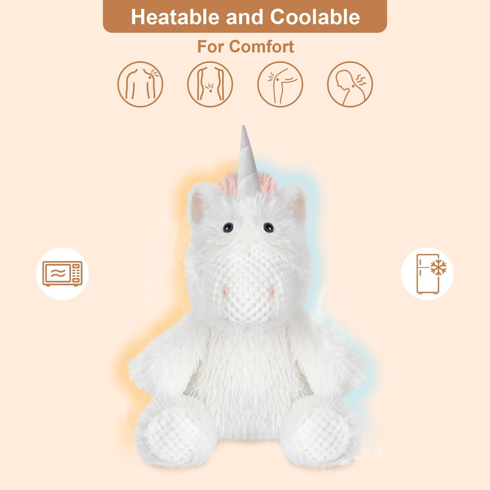 SuzziPals microwave-heated unicorn in a cozy resting pose