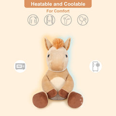 SuzziPals microwave heating pad horse plush delivers moist heat