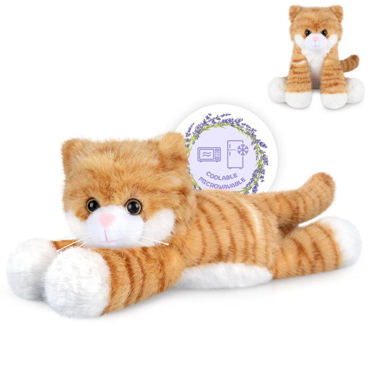 SuzziPals orange cat heating pad in microwave for soothing warmth