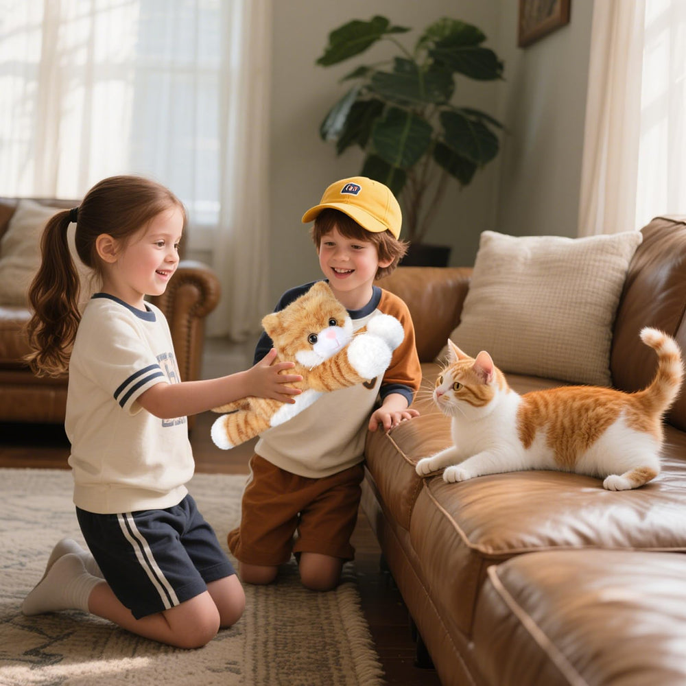 Travel-ready SuzziPals orange cat plush as a cozy companion