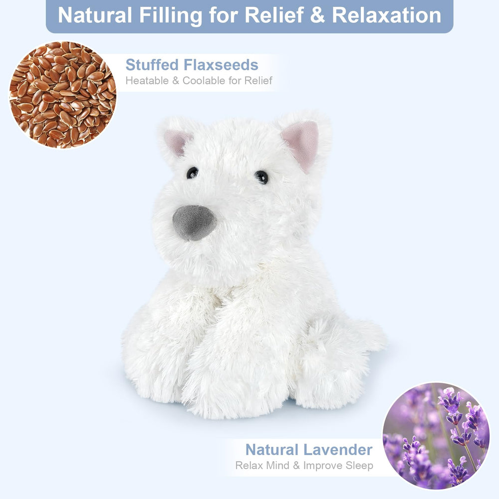 SuzziPals Westie plush with lavender scent for calming relaxation.