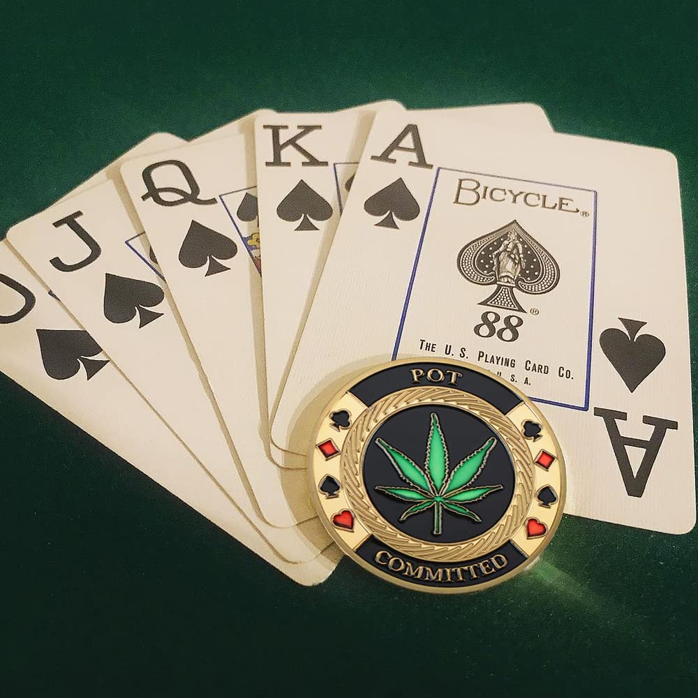 Closeup of SW Poker Card-Guard Coin showing the golden finish and capsule.