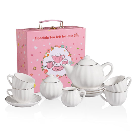 Sweejar porcelain tea set teapot white for pretend tea parties