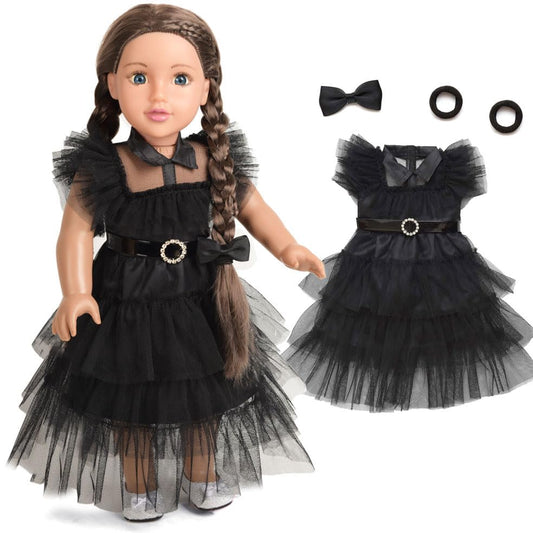 Sweet Dolly black lace dress for 18-inch dolls with elegant party look