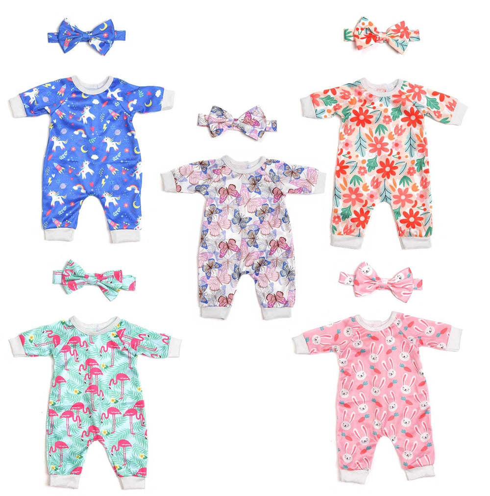Sweet Dolly purple butterflies jumpsuit with headband for 15-18 inch dolls, colorful daily outfit.