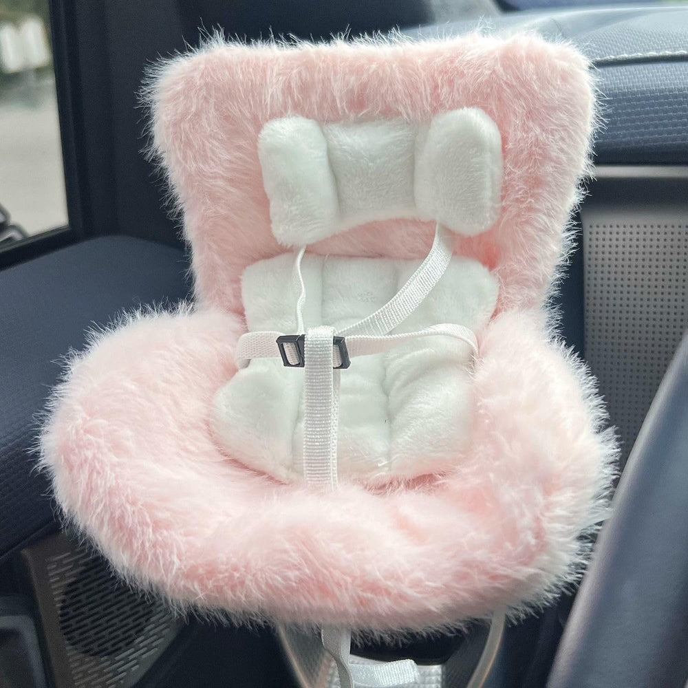 SwiftServ doll car seat with plush pink cushion for 3–8 inch figures, cozy car display
